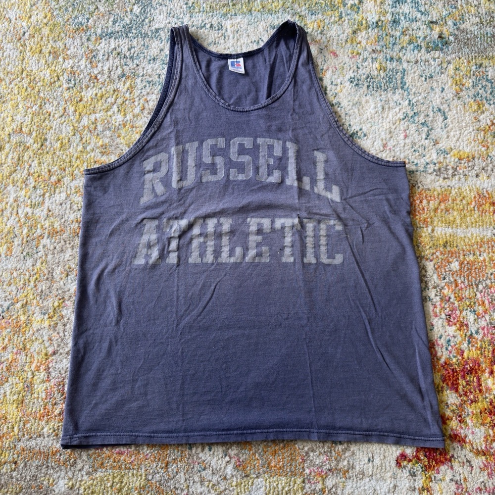 Vintage Russell Athletic‎ Graphic Tank Top Faded Navy XL